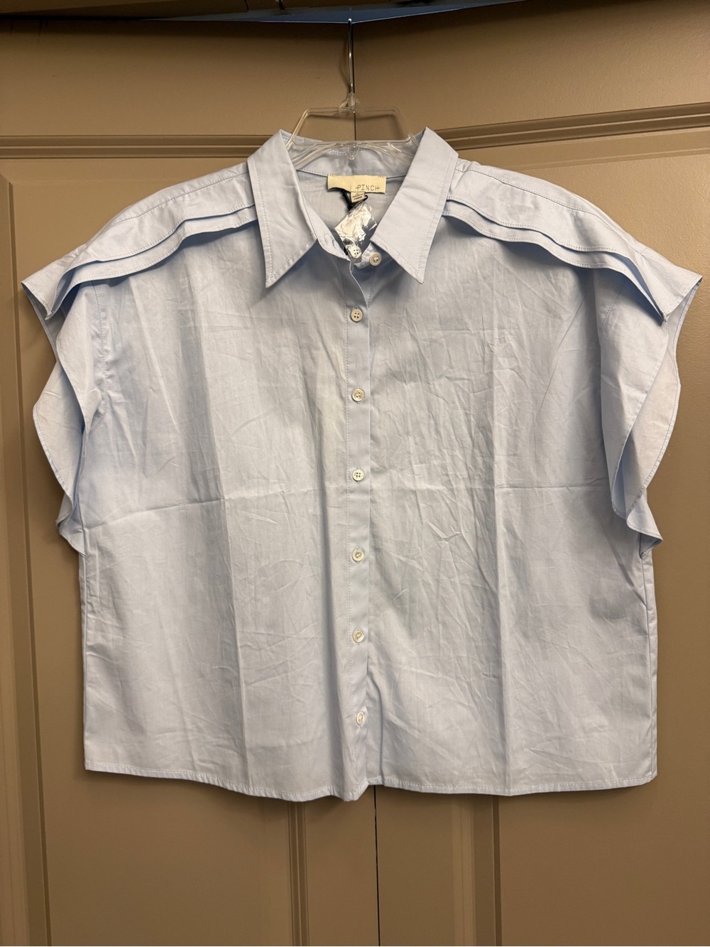 NWT Pinch Light Blue Cap Sleeve Button-Down Blouse